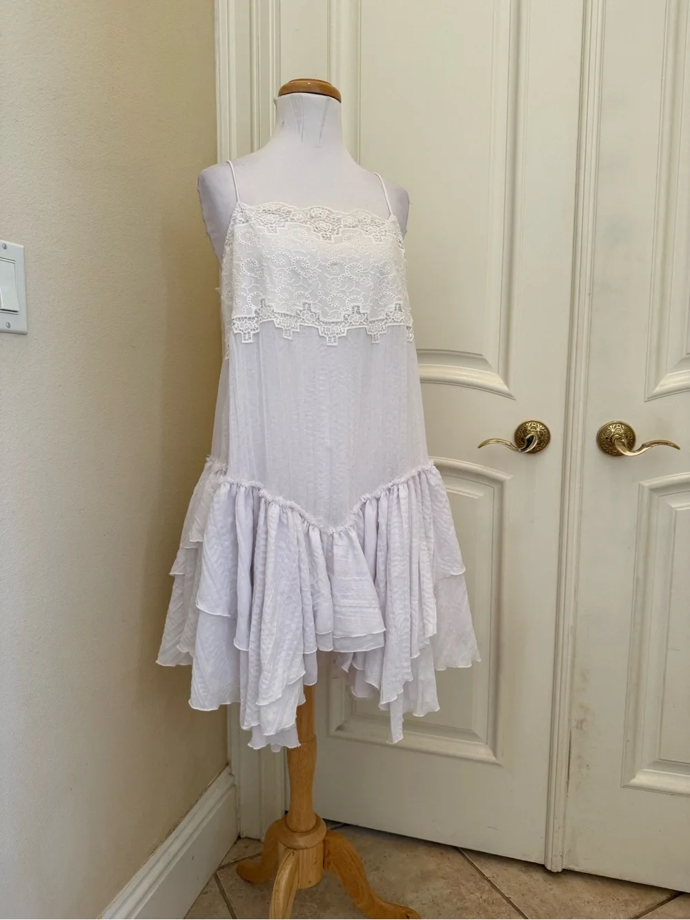 Free People ivory and white boho style handkerchief hem dress